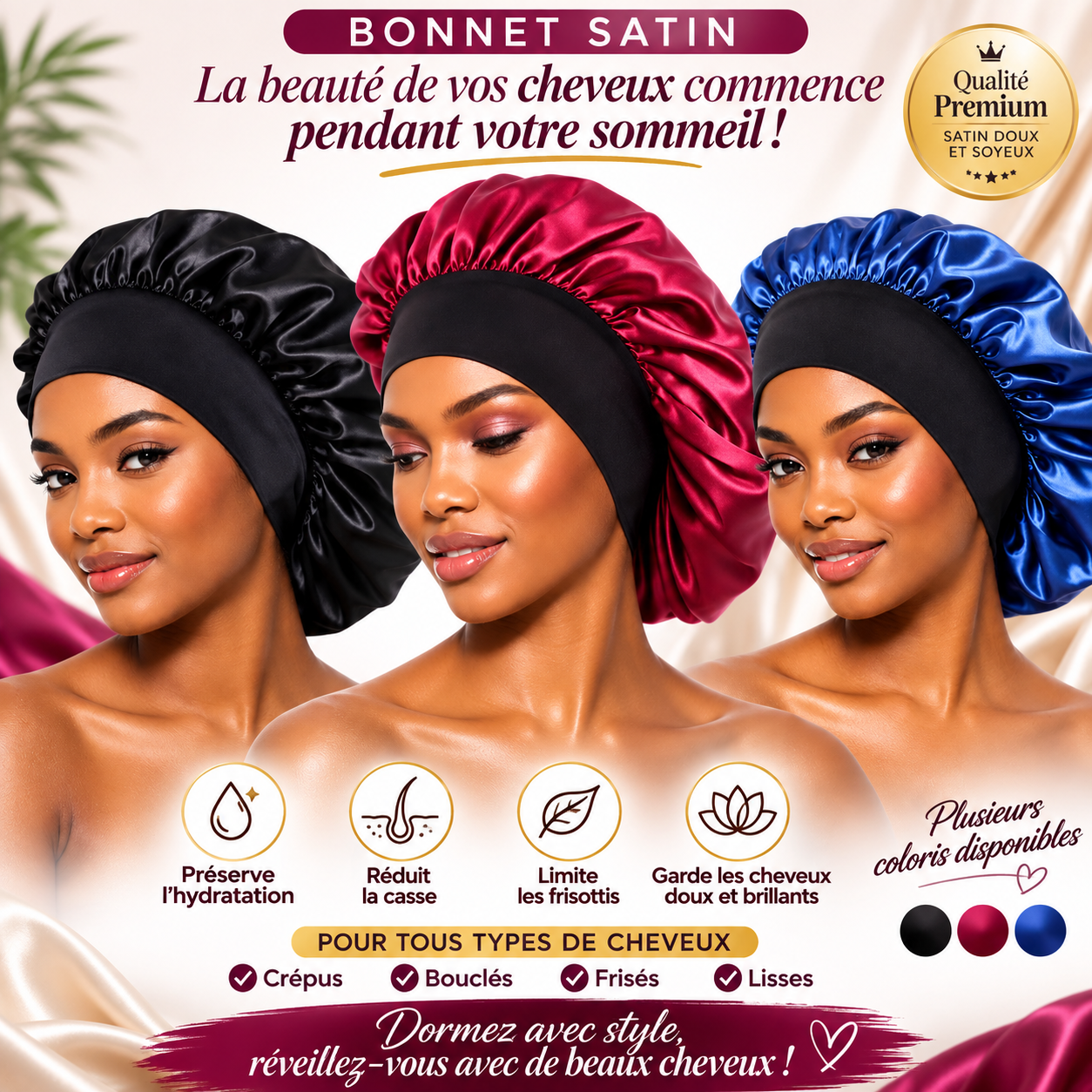 Bonnet en satin - Premium soins capillaire from Nkento Ethnik - Just €4! Shop now at Nkento Ethnik
