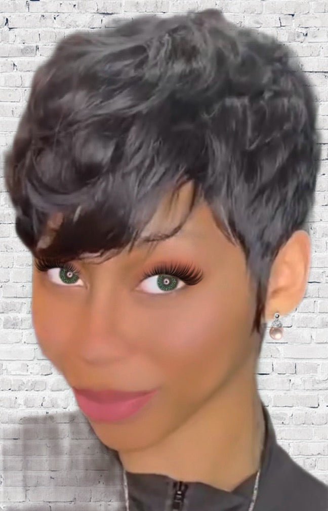 Perruque coupe courte pixie cheveux humains ondulés - Premium Adulte from Nkento Ethnik - Just €25! Shop now at Nkento Ethnik