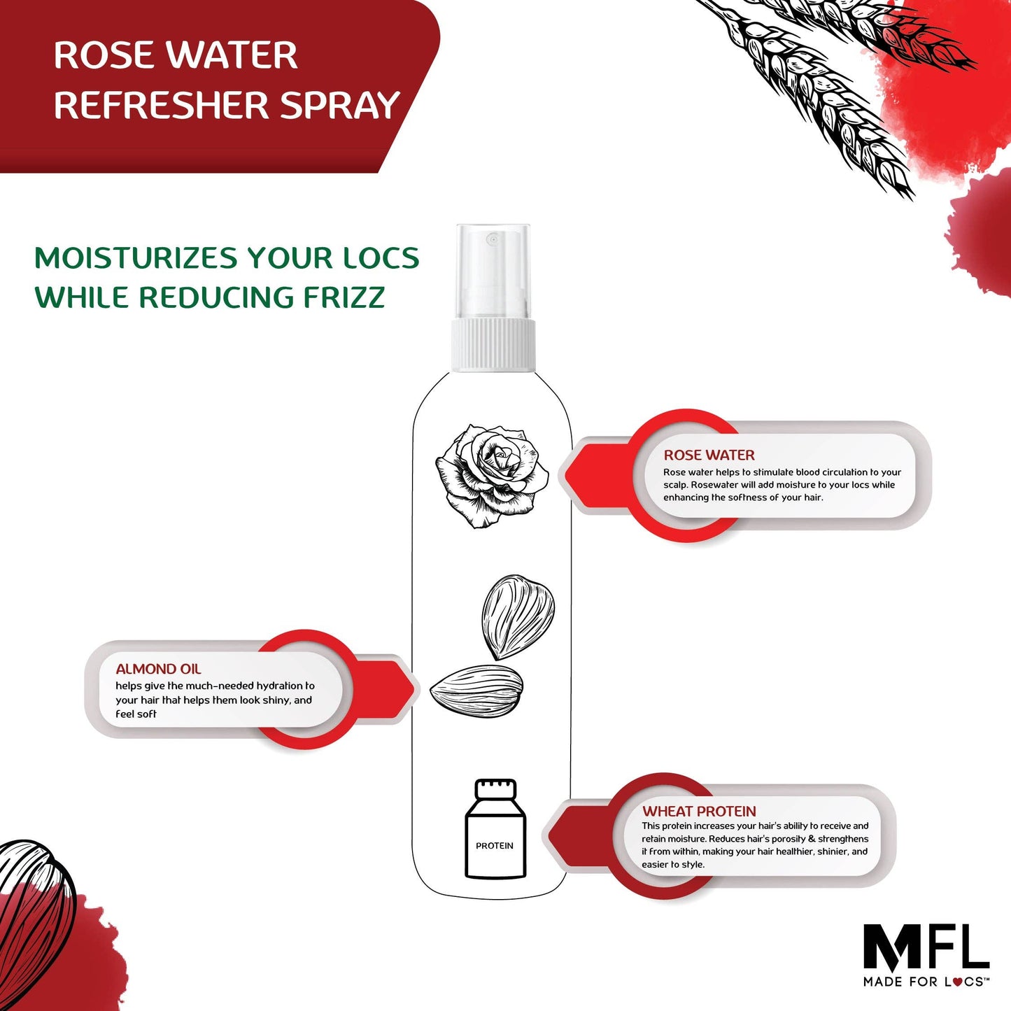 Spray Rafraîchissant à l’Eau de Rose pour Locs | 236 ml - Premium soins capillaire from Made For Locs - Just €11.95! Shop now at  Nkento Ethnik 