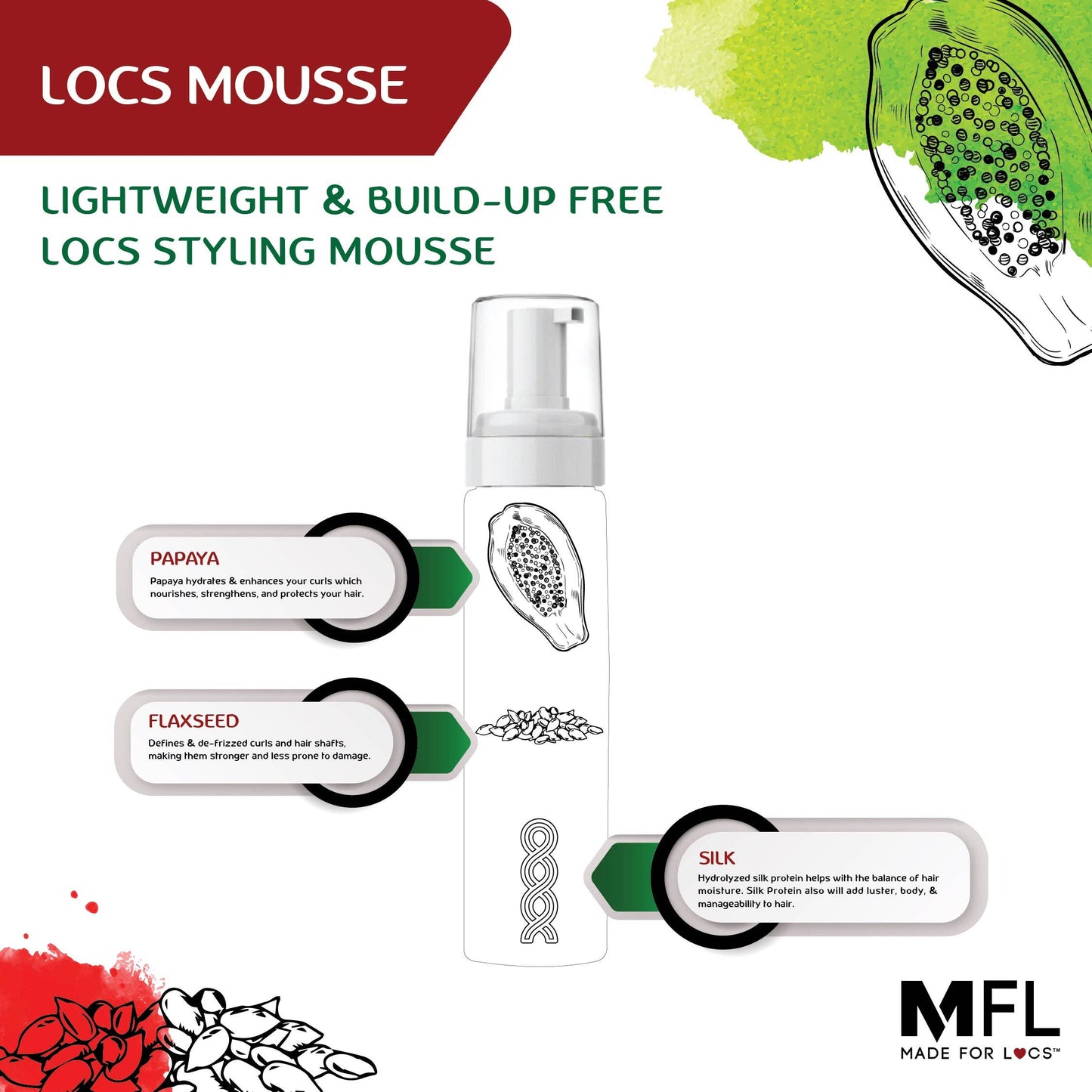 Mousse coiffante pour locs à la graine de lin | 198 g - Premium soins capillaire from Made For Locs - Just €11.95! Shop now at  Nkento Ethnik 