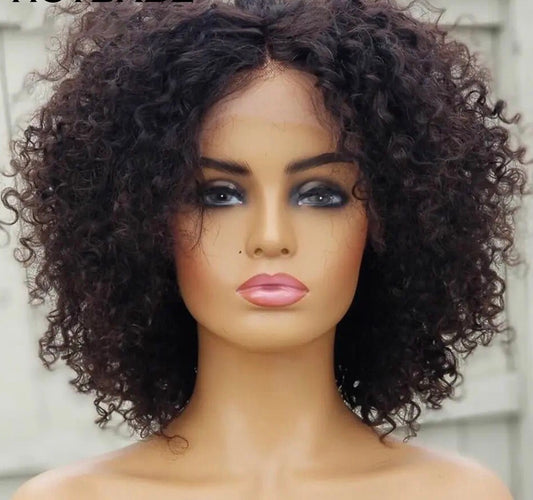 Perruque Lace Front Wig Remy Brésilienne Naturelle, Cheveux Crépus Bouclés, Afro