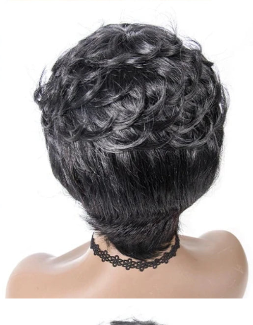 Perruque coupe courte pixie cheveux humains ondulés